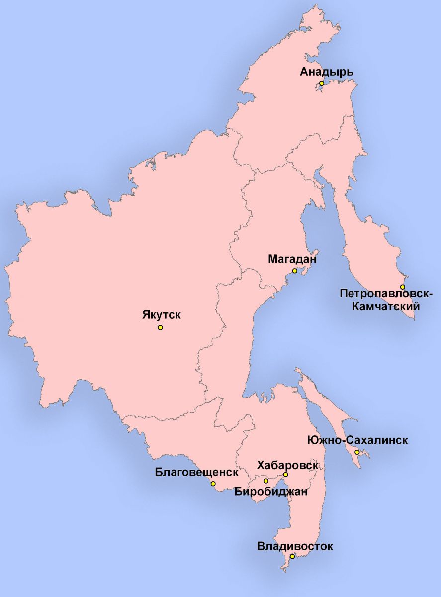Какие города дальнего востока являются. Дальний Восток на карте России с городами подробная карта. Карта дальнего Востока России подробная с городами. Дальневосточный федеральный округ на карте России с городами. Дальний Восток на карте России с городами.